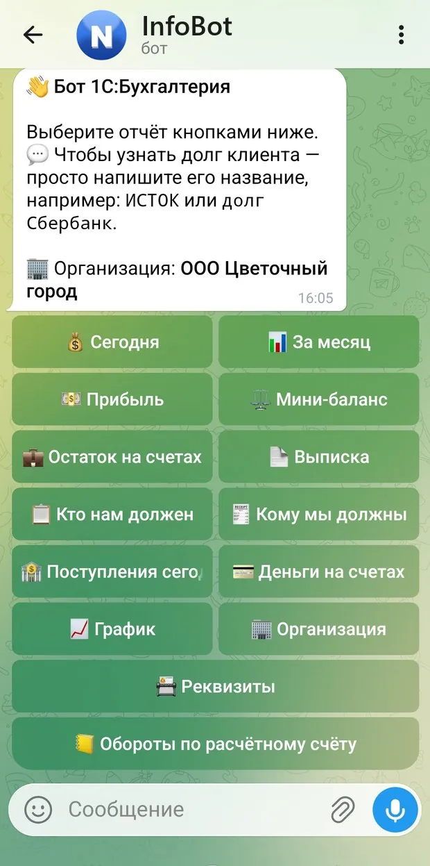Telegram - главное меню бота