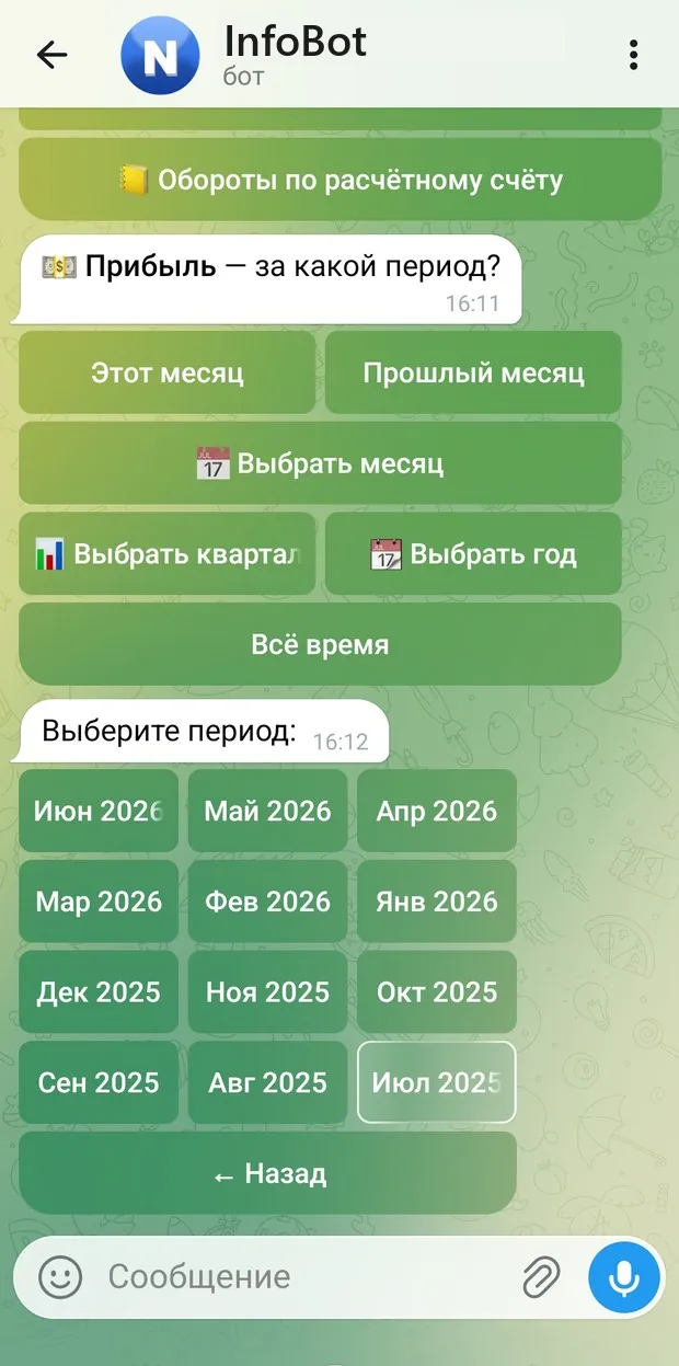 Telegram - выбор периода
